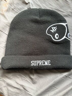 Supreme Black Beanie with White Embroidered Logo